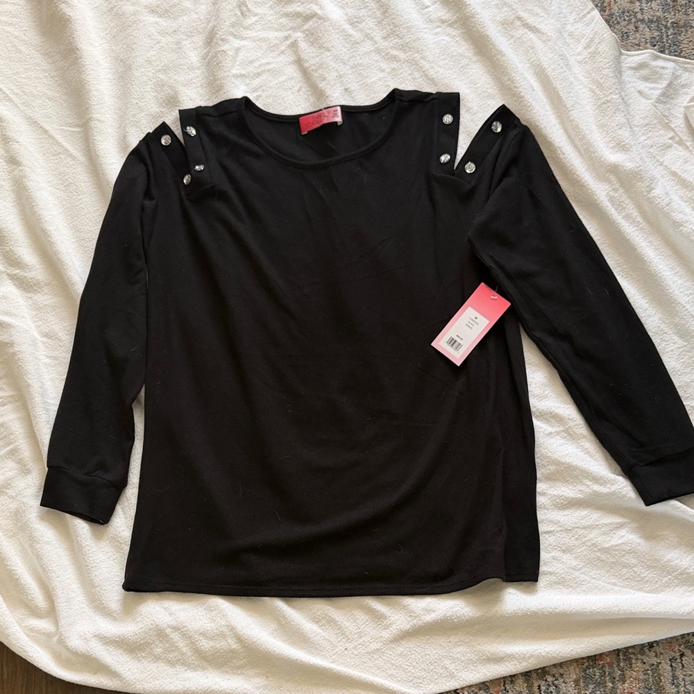 Simply Scarlett Black Long Sleeve Top with Button Details